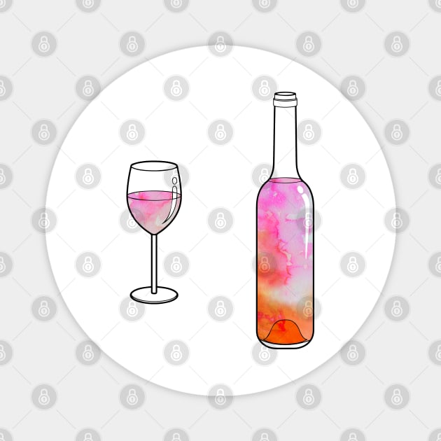 Watercolor Wine Bottle and Glass Magnet by aterkaderk